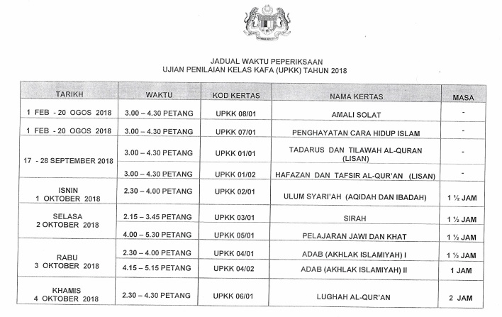 jadual upkk 2018 pdf - Jadual Peperiksaan UPKK 2019 Tarikh Ujian Bertulis