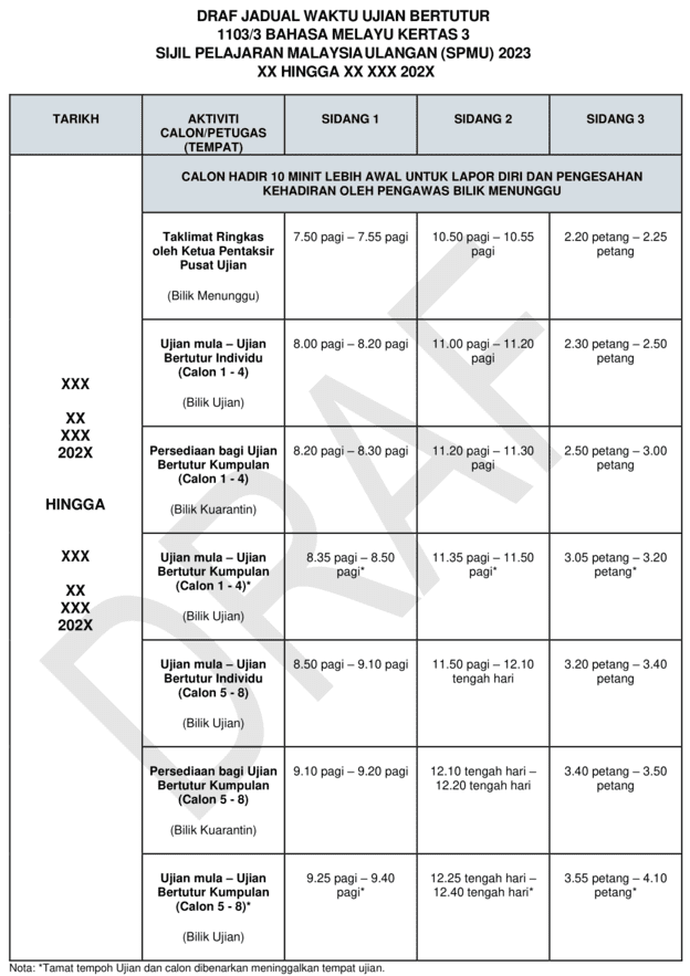 Draf jadual waktu peperiksaan SPMU 2023 2 - Jadual Peperiksaan SPMU 2023 (SPM Ulangan)