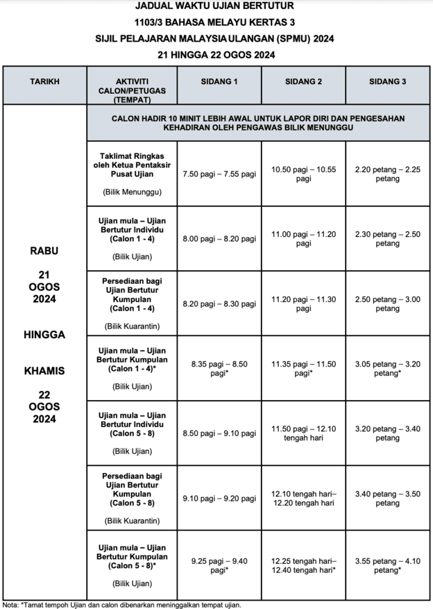 JADUAL WAKTU PEPERIKSAAN BERTULIS SPMU 2024 2 - Jadual Peperiksaan SPMU 2024 (SPM Ulangan)